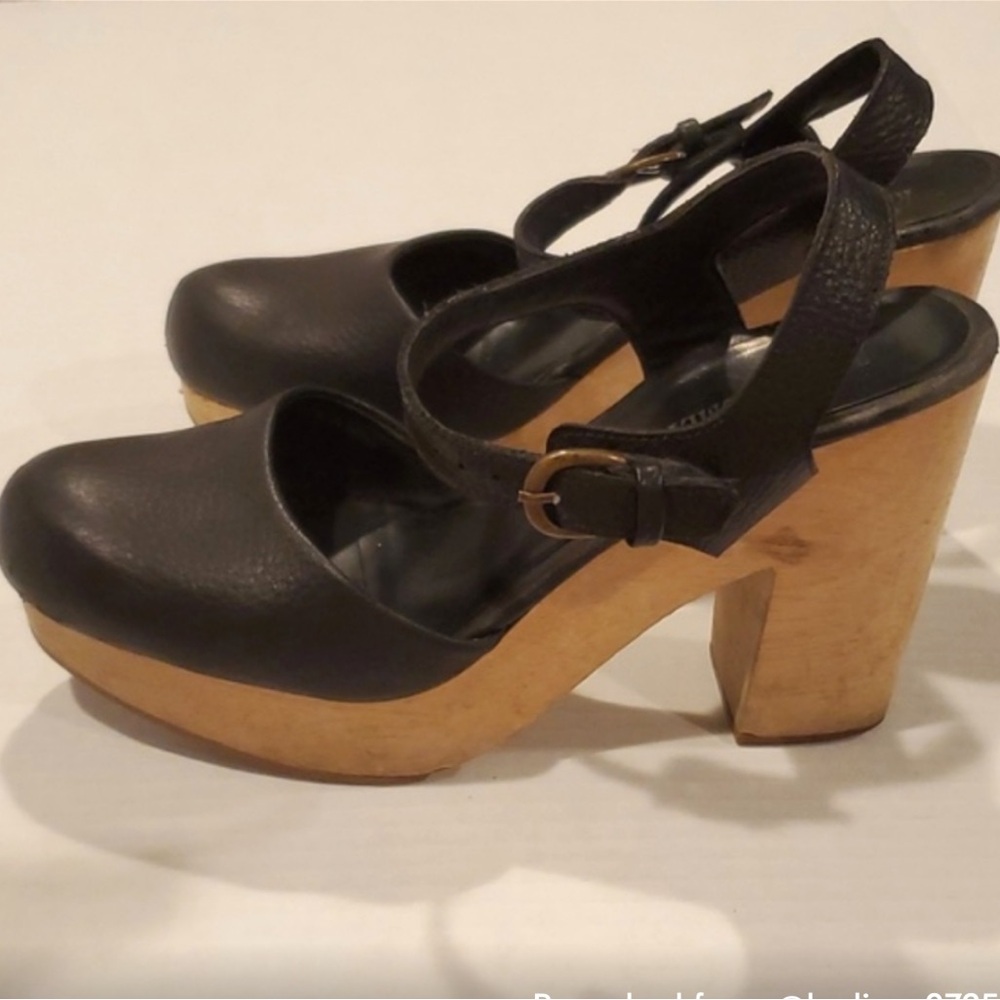 Rachel Comey Black Leather Mules with Wooden Heel